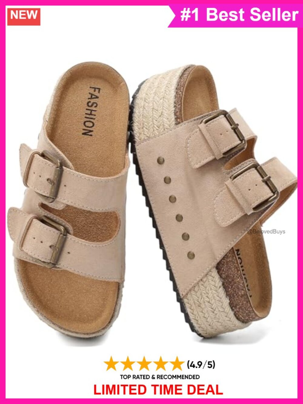 Platform Sandals with Cork Footbed Double Buckle Slides